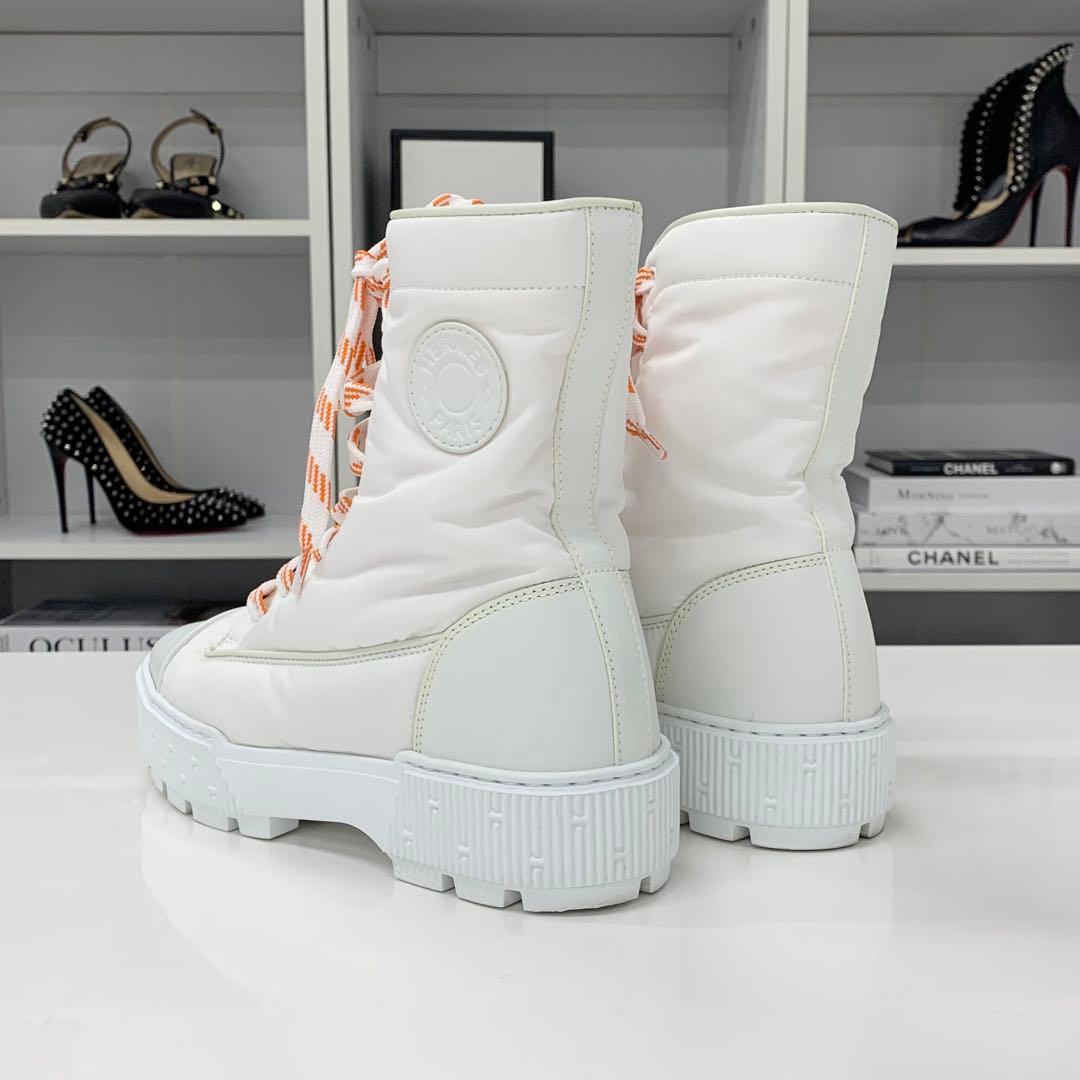 Hermes Fresh Nylon Leather Short Boots White — view 5