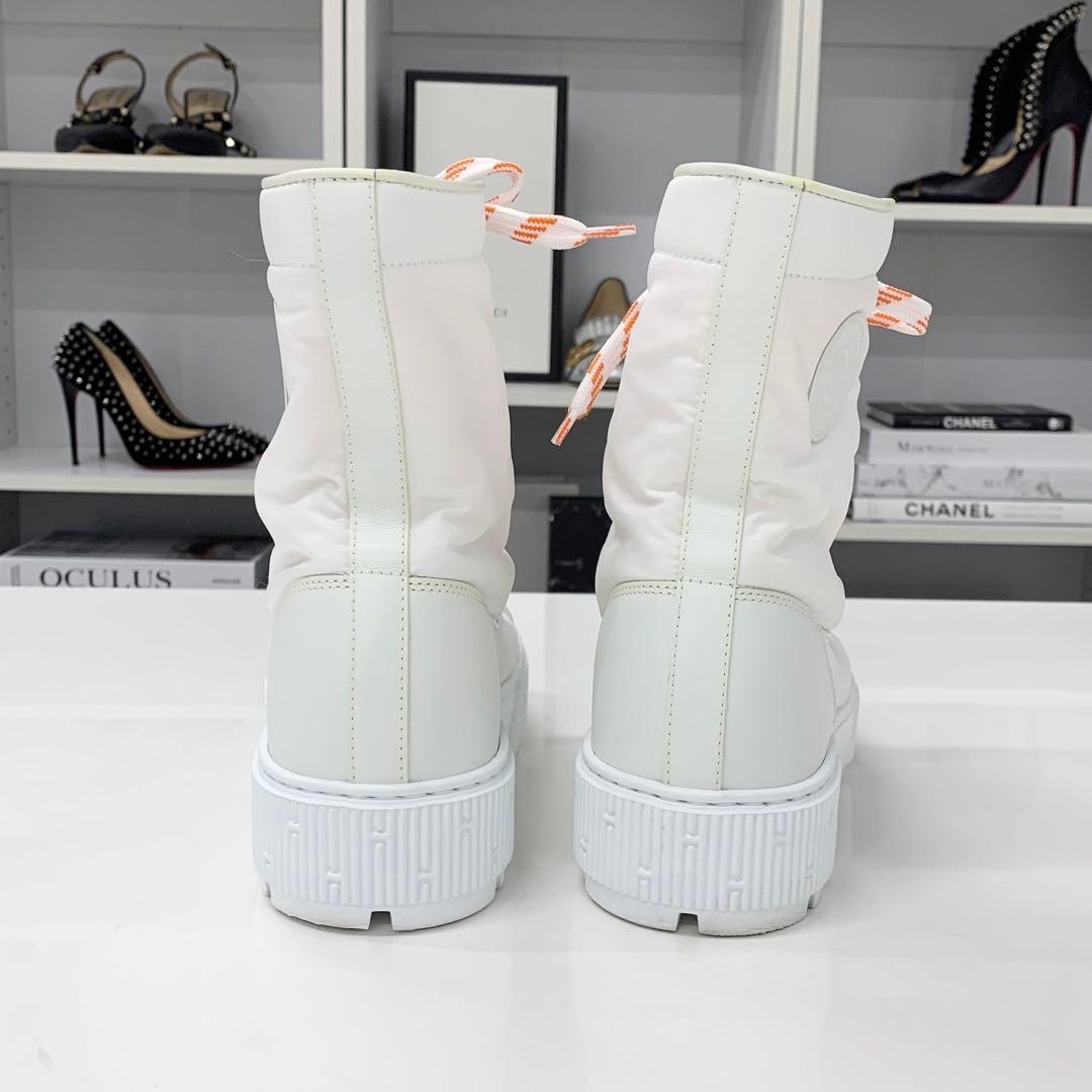 Hermes Fresh Nylon Leather Short Boots White — view 6