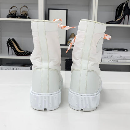 Hermes Fresh Nylon Leather Short Boots White — view 6