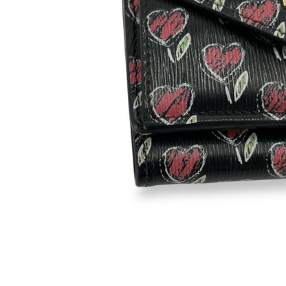 Prada Trifold Wallet Vittelomove Gold Logo Heart Saffiano Black