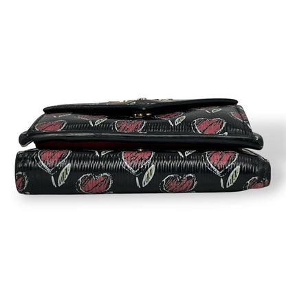Prada Trifold Wallet Vittelomove Gold Logo Heart Saffiano Black