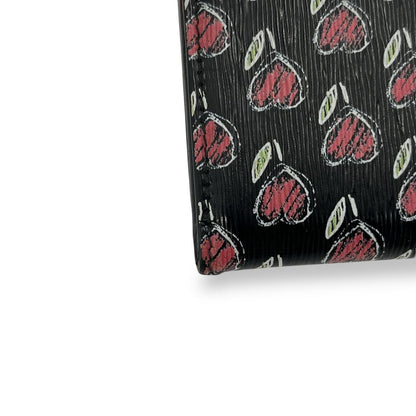 Prada Trifold Wallet Vittelomove Gold Logo Heart Saffiano Black