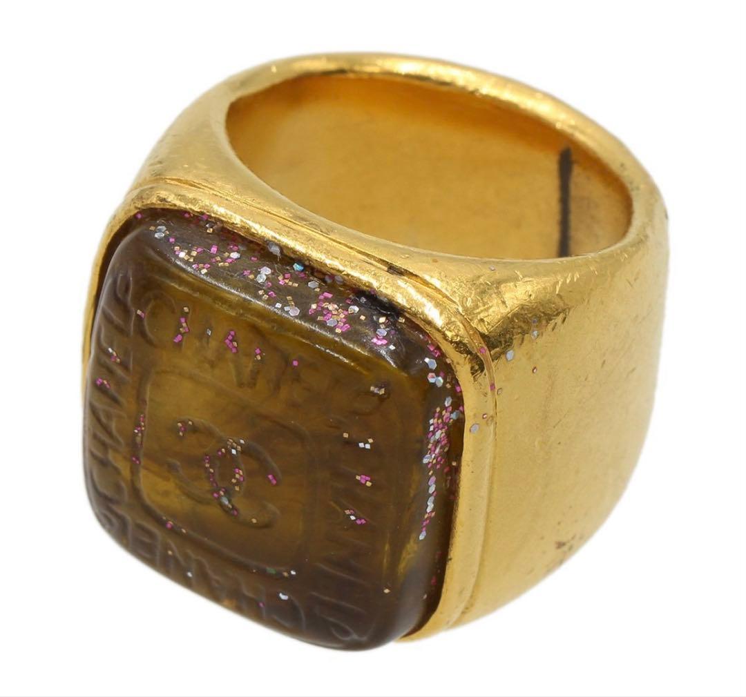 Chanel Coco Mark Logo Colored Stone Square Ring No 12