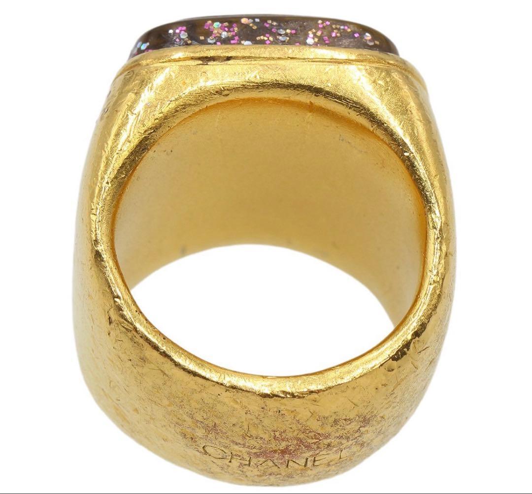 Chanel Coco Mark Logo Colored Stone Square Ring No 12