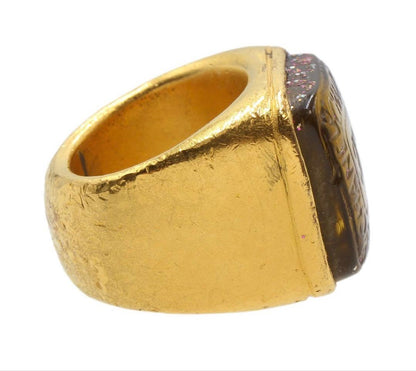 Chanel Coco Mark Logo Colored Stone Square Ring No 12