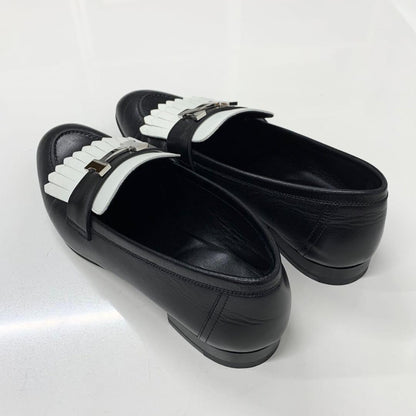 Hermes Royale Leather Hhardware Fringe Loafers Black White