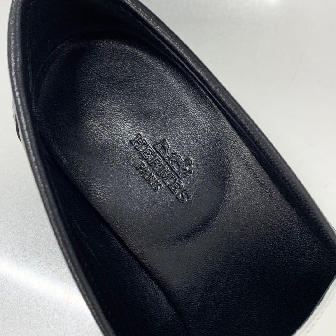 Hermes Royale Leather Hhardware Fringe Loafers Black White