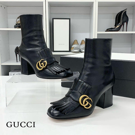 Gucci GG Marmont Leather Tassel Short Boots Black