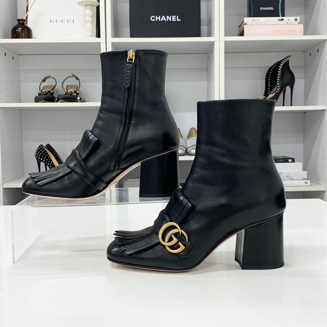 Gucci GG Marmont Leather Tassel Short Boots Black — view 2
