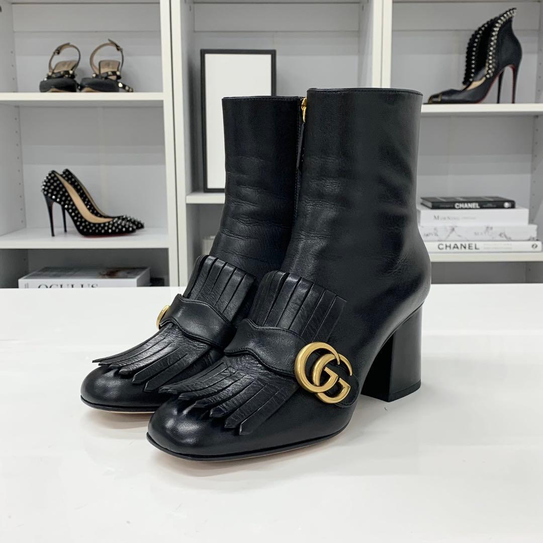 Gucci GG Marmont Leather Tassel Short Boots Black — view 3