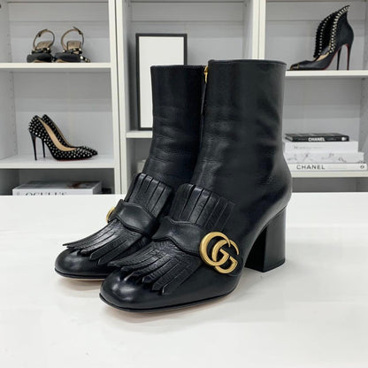 Gucci GG Marmont Leather Tassel Short Boots Black — view 3