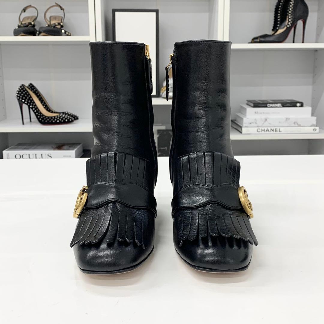 Gucci GG Marmont Leather Tassel Short Boots Black — view 4