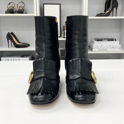 Gucci GG Marmont Leather Tassel Short Boots Black — view 4