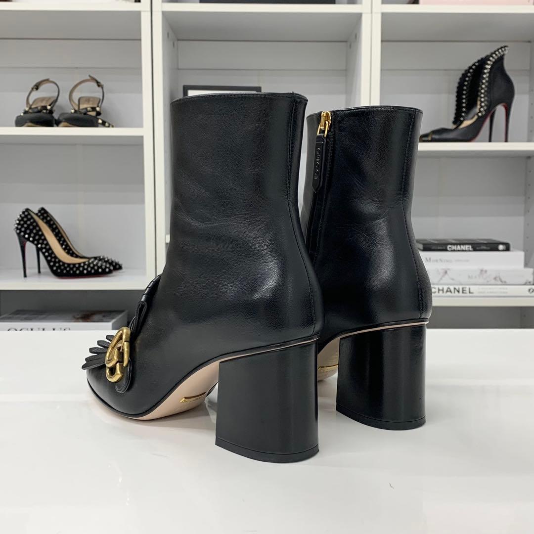 Gucci GG Marmont Leather Tassel Short Boots Black — view 5