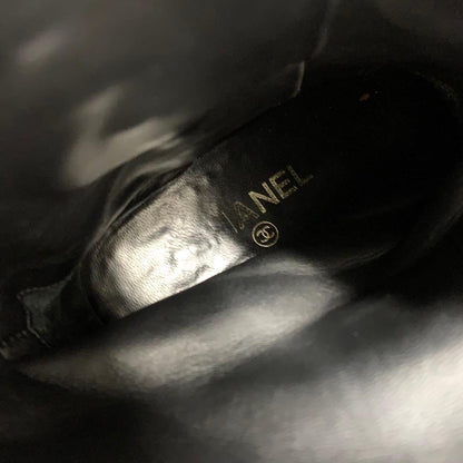 Chanel Suede Patent CC Logo Pearl Middle Boots Black — view 8