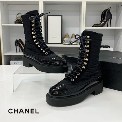 Chanel CC Logo Lace-up Short Boots Black