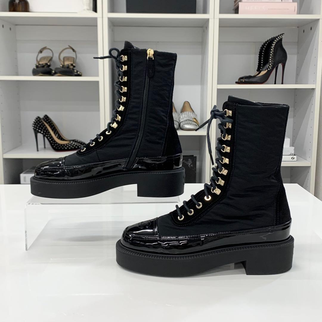 Chanel CC Logo Lace-up Short Boots Black — view 2
