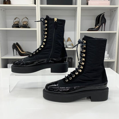 Chanel CC Logo Lace-up Short Boots Black — view 2