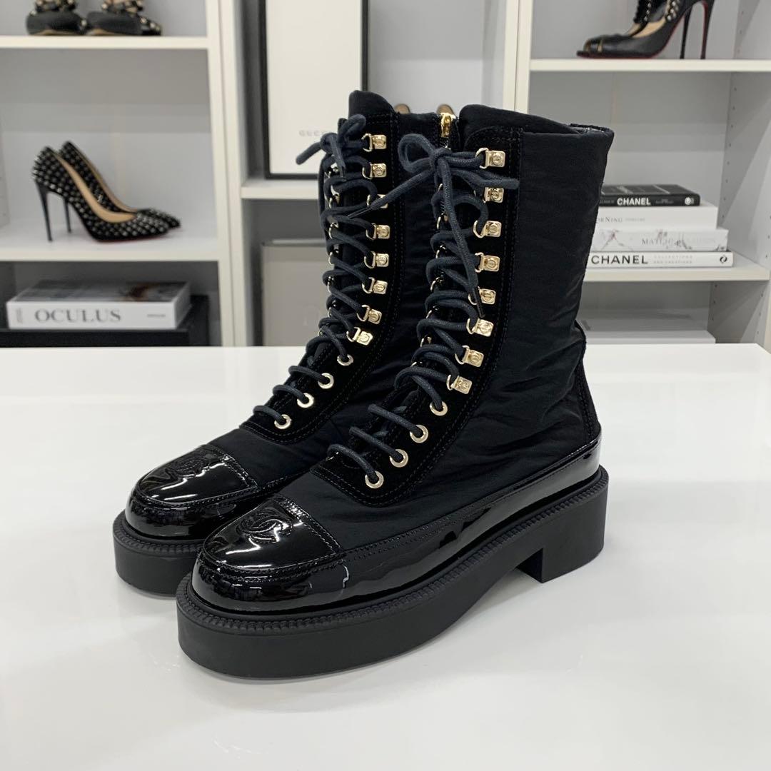 Chanel CC Logo Lace-up Short Boots Black — view 3