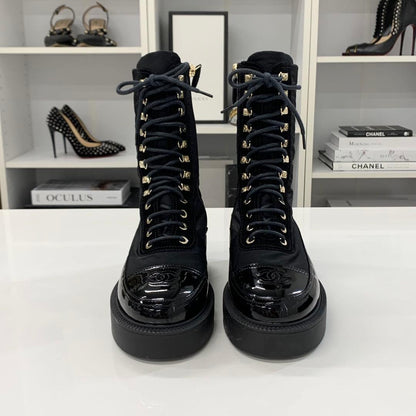 Chanel CC Logo Lace-up Short Boots Black — view 4
