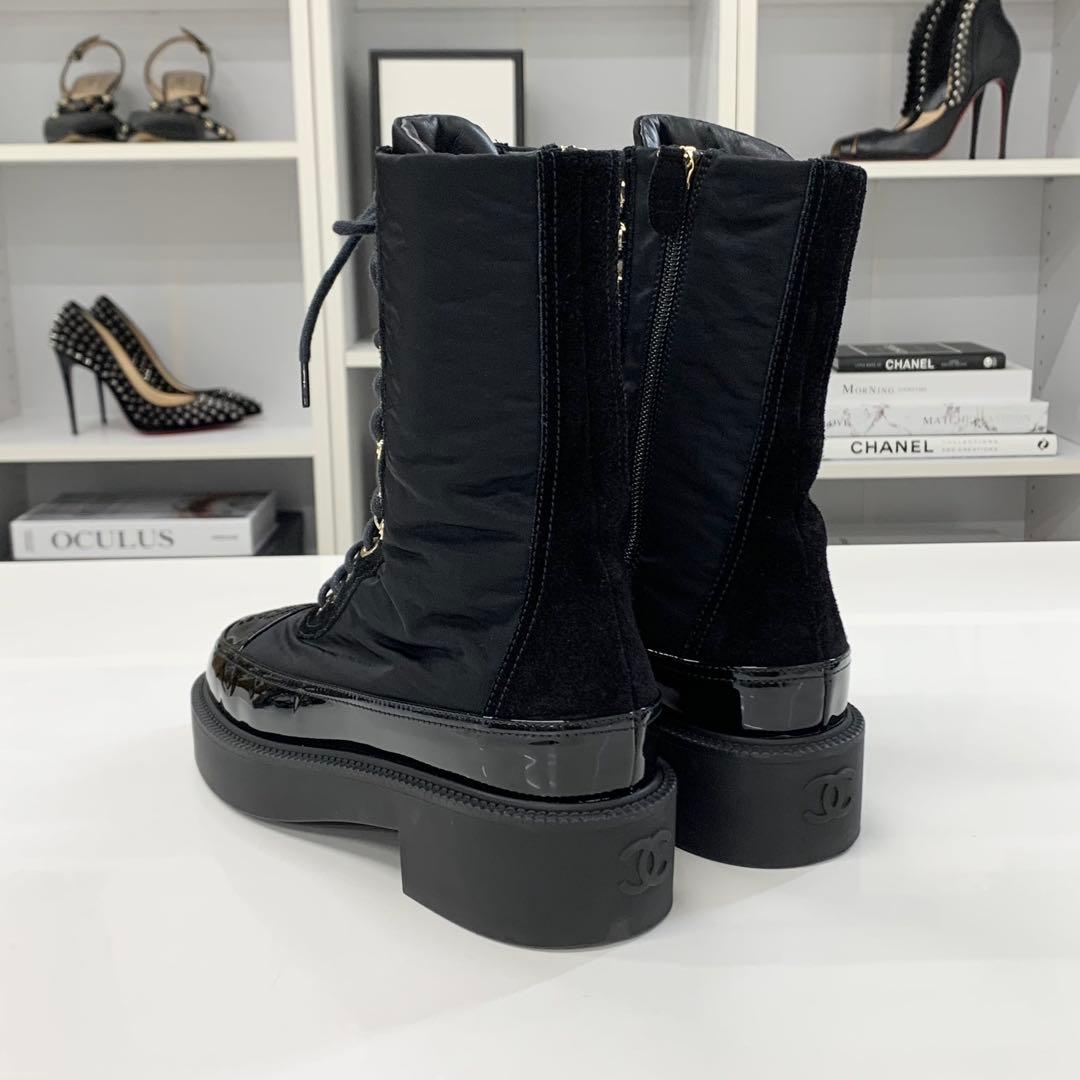 Chanel CC Logo Lace-up Short Boots Black — view 5