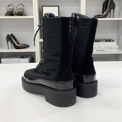 Chanel CC Logo Lace-up Short Boots Black — view 5