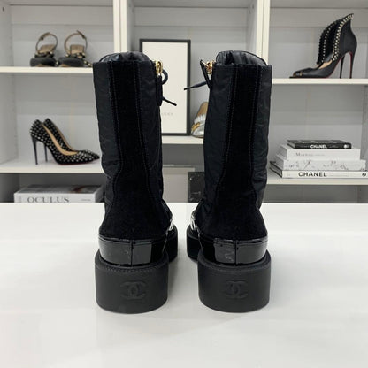 Chanel CC Logo Lace-up Short Boots Black — view 6