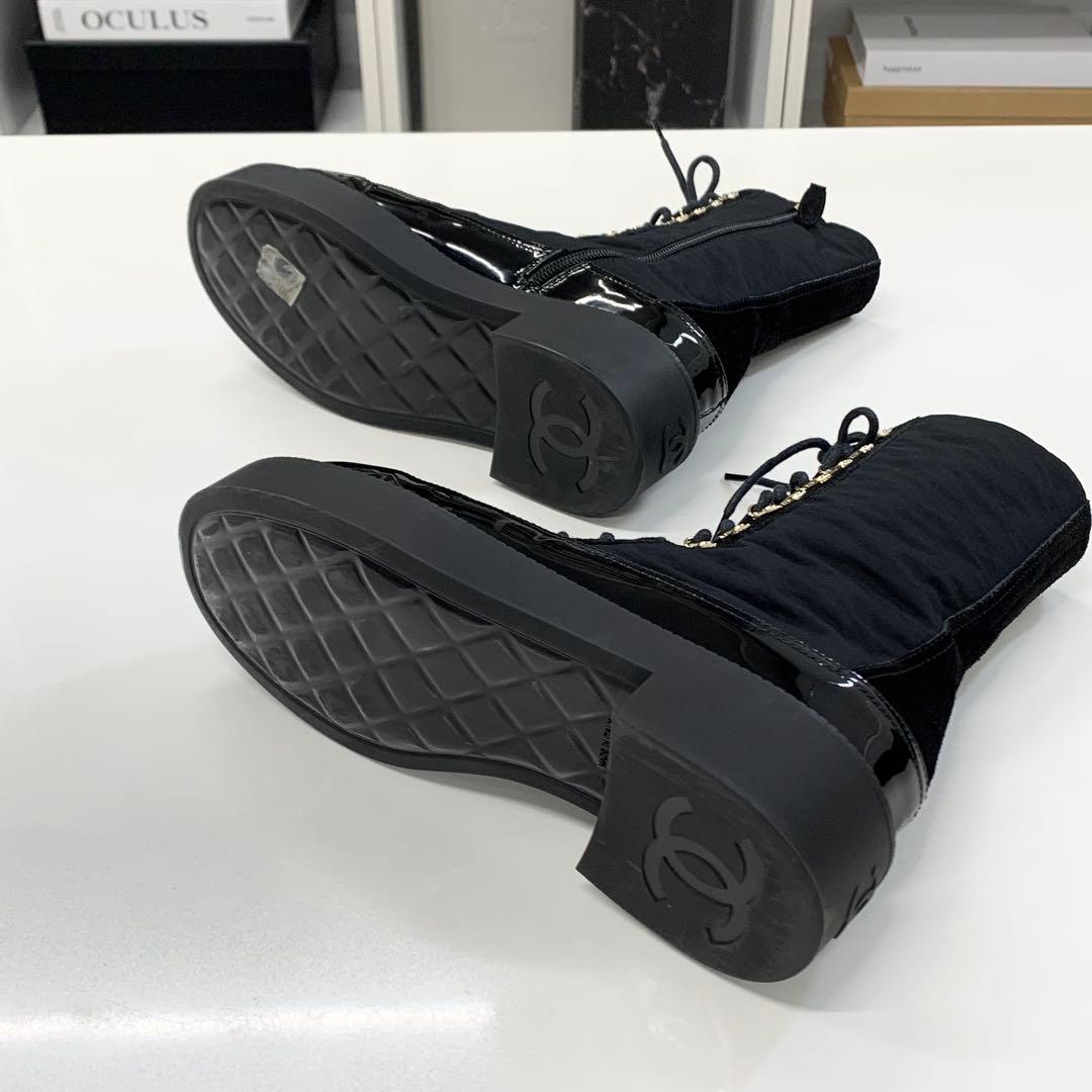 Chanel CC Logo Lace-up Short Boots Black — view 7