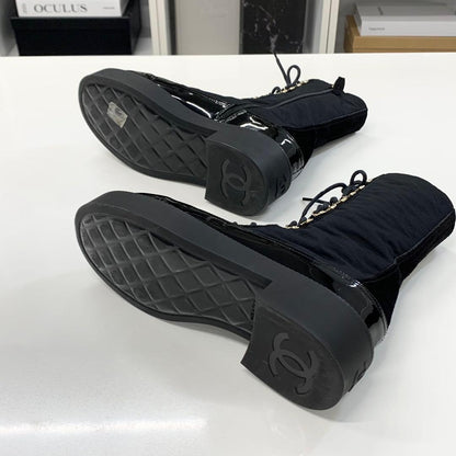 Chanel CC Logo Lace-up Short Boots Black — view 7