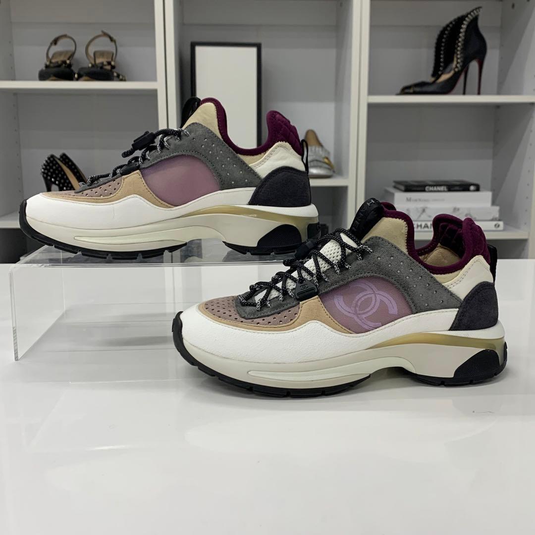 Chanel CC Logo Mesh Suede Leather Fabric Sneakers — view 2