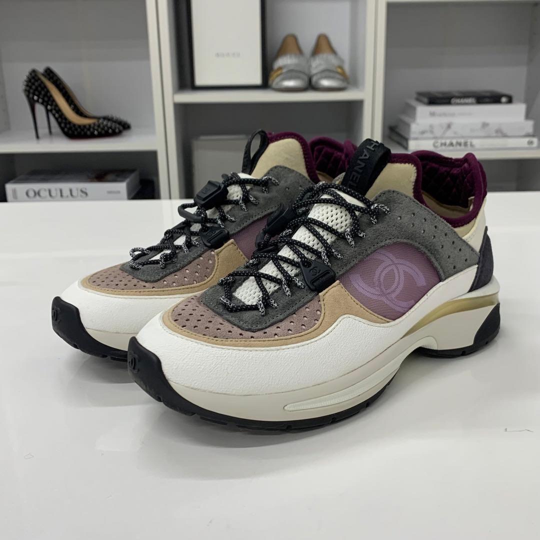 Chanel CC Logo Mesh Suede Leather Fabric Sneakers — view 3