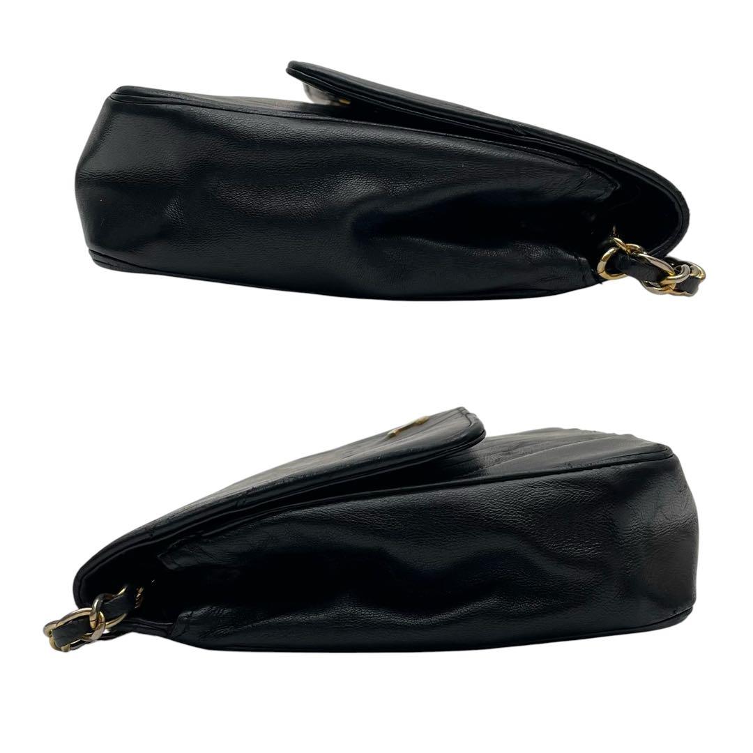 Chanel Lambskin Stitch CC Logo Chain Shoulder Bag Black — view 4