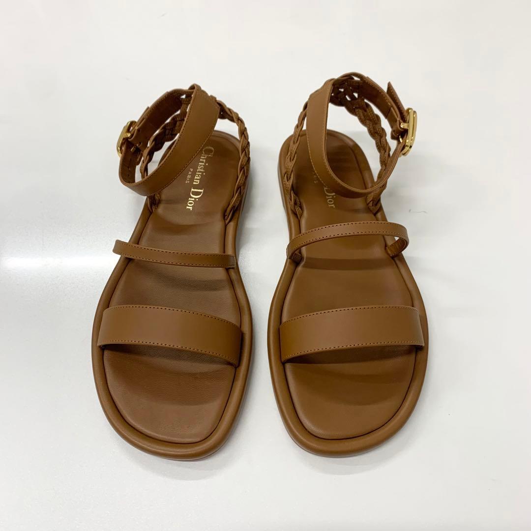 Dior Logo Leather Strap Sandals Brown — view 2