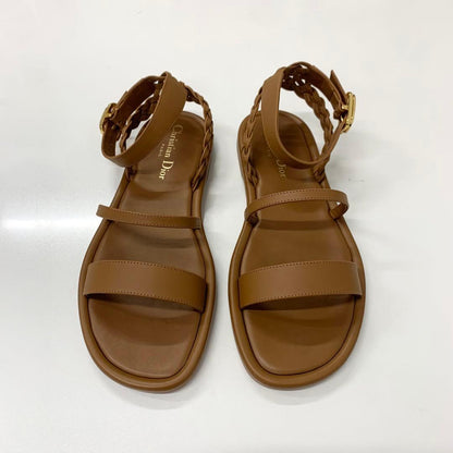 Dior Logo Leather Strap Sandals Brown — view 2
