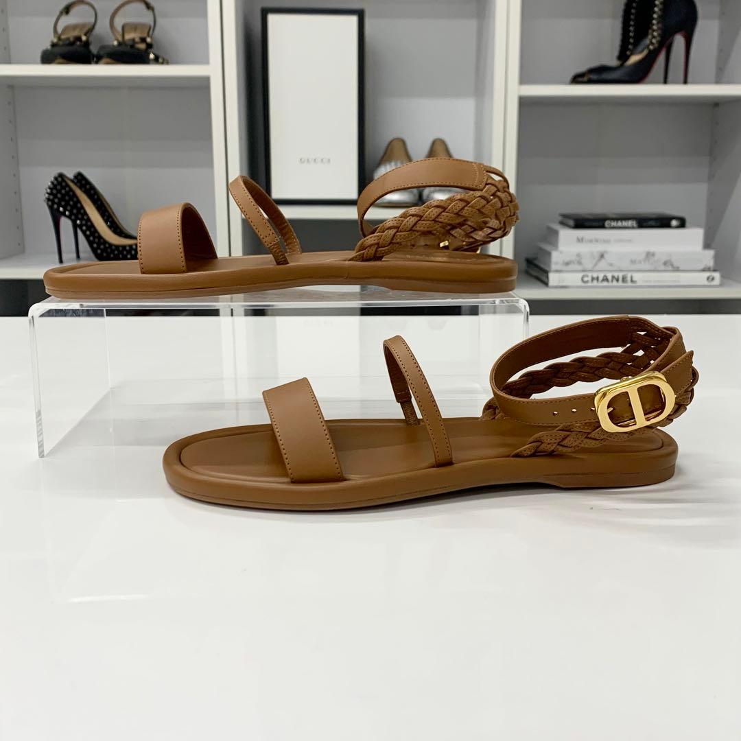 Dior Logo Leather Strap Sandals Brown — view 3