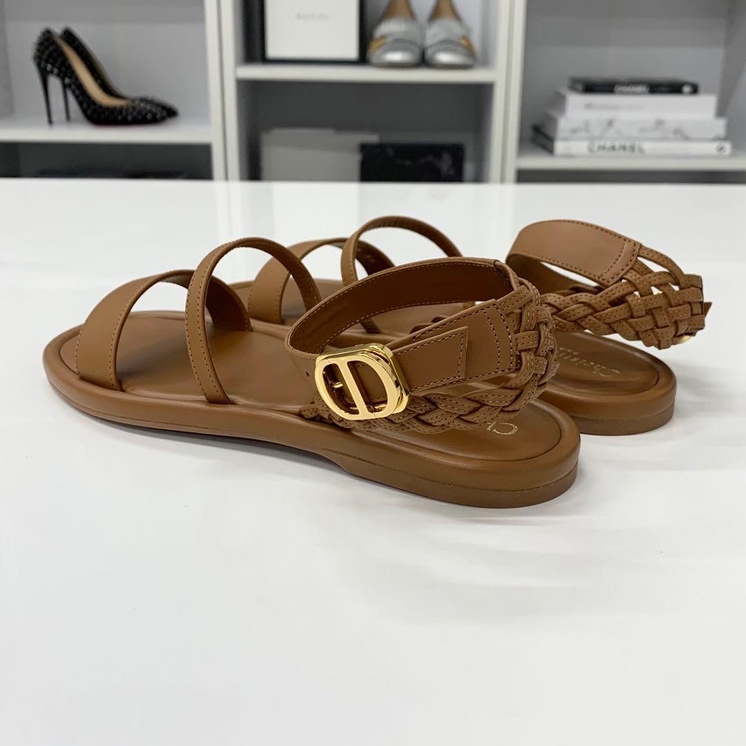 Dior Logo Leather Strap Sandals Brown — view 4