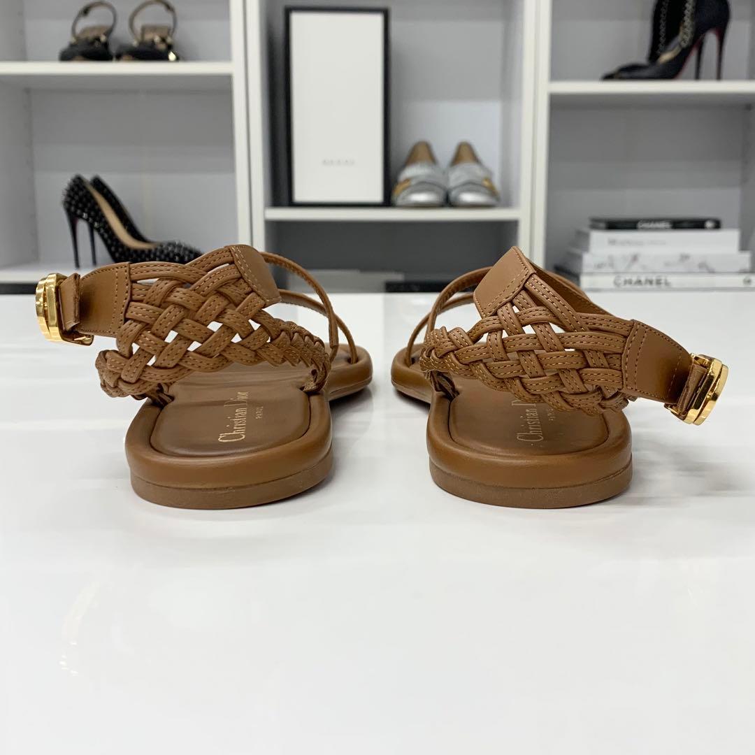 Dior Logo Leather Strap Sandals Brown — view 5