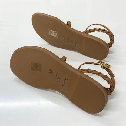Dior Logo Leather Strap Sandals Brown — view 6
