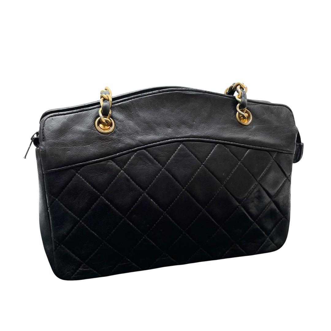 Chanel Quilted Lambskin Chain Hand Bag CC Logo Black — view 2