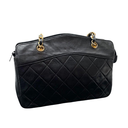 Chanel Quilted Lambskin Chain Hand Bag CC Logo Black — view 2