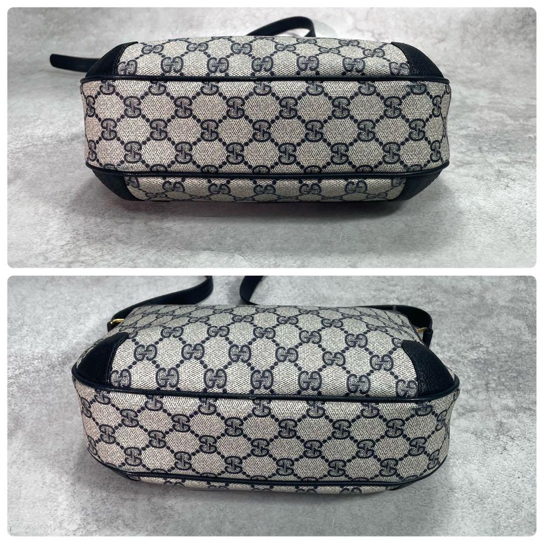 Gucci GG Shoulder Bag Navy Beige Leather Logo — view 8
