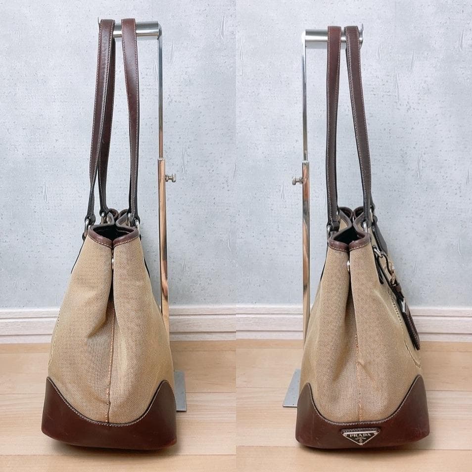Prada Jacquard Canvas Tote Bag Logo Brown — view 4