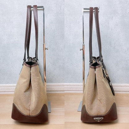 Prada Jacquard Canvas Tote Bag Logo Brown — view 4