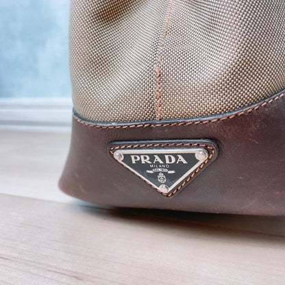 Prada Jacquard Canvas Tote Bag Logo Brown — view 8