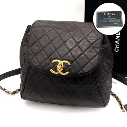 Chanel Quilted Backpack Black Lambskin Brown