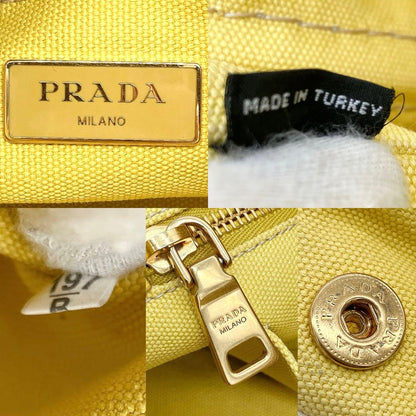 Prada Tote Bag Canapa Triangle Logo Plate Canvas Yellow