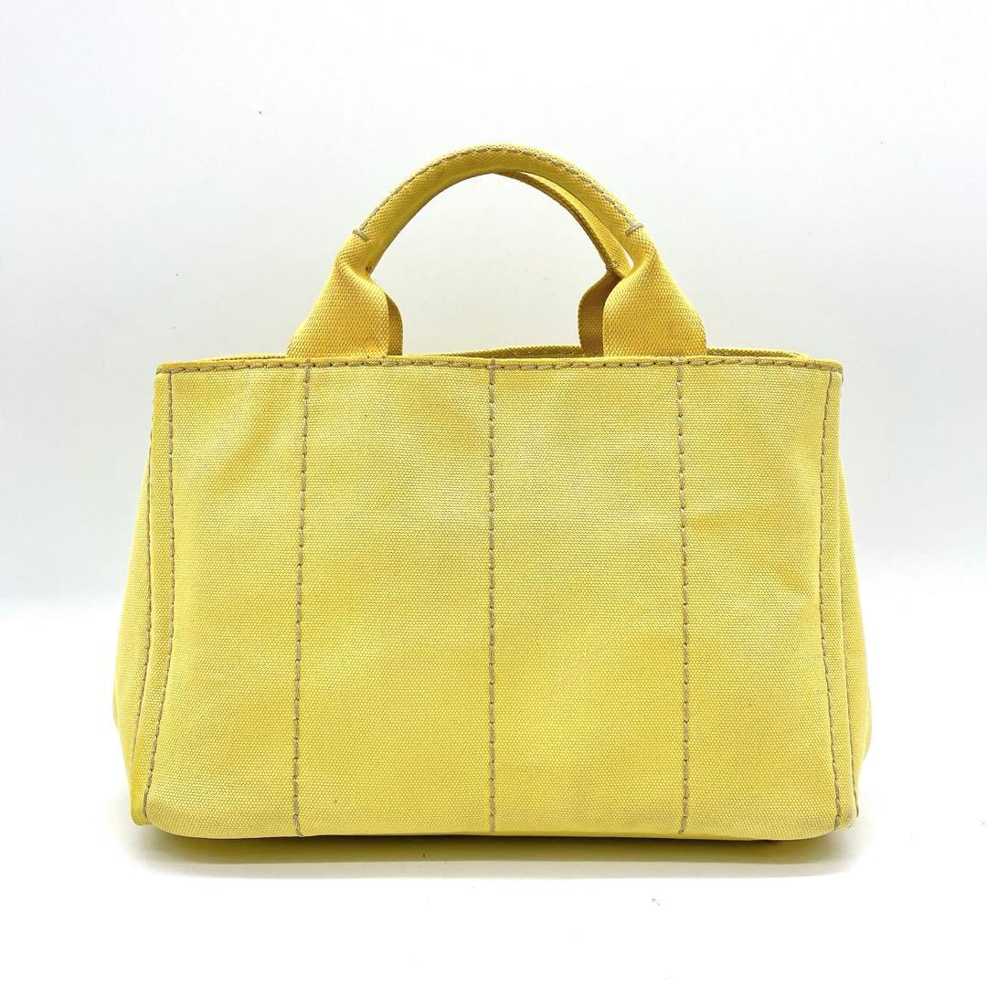Prada Tote Bag Canapa Triangle Logo Plate Canvas Yellow