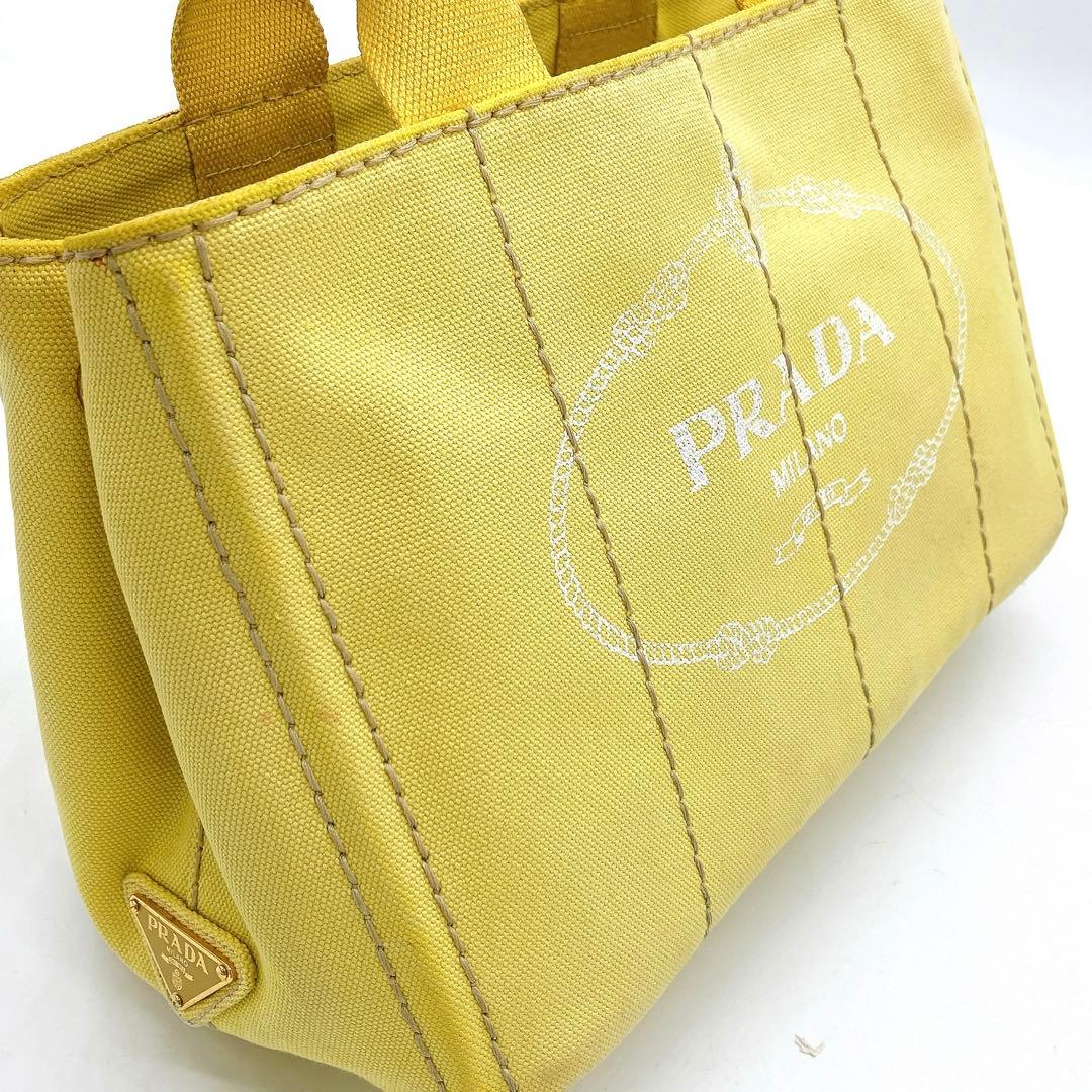 Prada Tote Bag Canapa Triangle Logo Plate Canvas Yellow