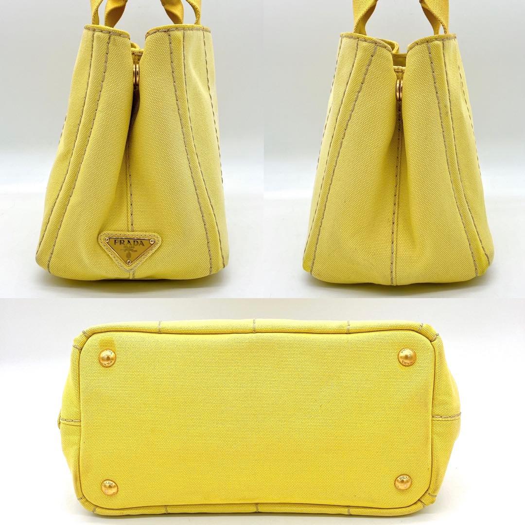 Prada Tote Bag Canapa Triangle Logo Plate Canvas Yellow