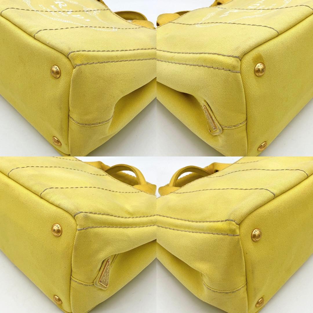 Prada Tote Bag Canapa Triangle Logo Plate Canvas Yellow